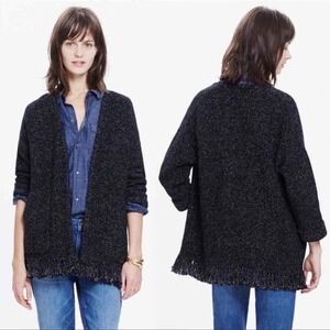 Madewell Open-Front Cardigan Sweater Fringe Hem‎ Long Sleeve Black XS Boho